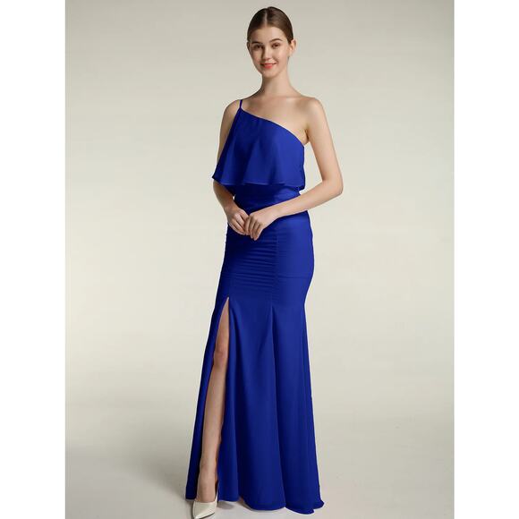 Babaroni Royal Blue One Shoulder Mermaid Dress w/ Slit Women's Size 4 - Picture 1 of 7